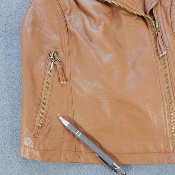 Wet Seal Womens Vest XL Brown Moto Pleather Vegan Faux Leather Studded Zip Snap - Picture 5 of 10